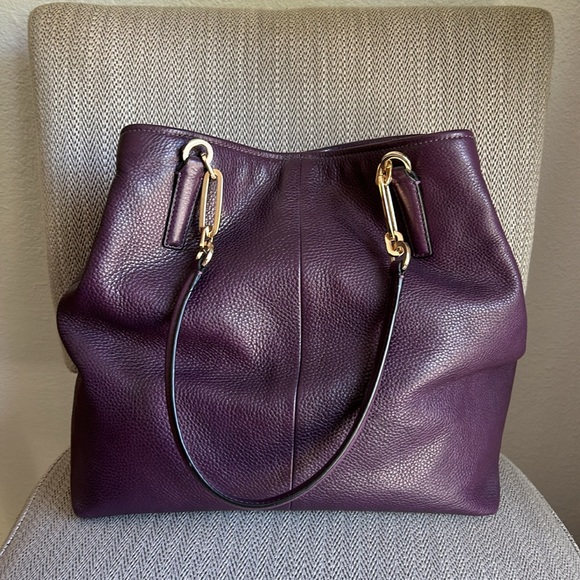Coach Madison Leather North South Tote in Black Violet - Picture 3 of 8